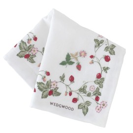 Wedgwood 260466-0001-03 Front Gauze / Back Towel Handkerchief, Wild Strawberry (White) [100% Cotton] Women's Women's Approx. 9.8 inches (25 cm), white