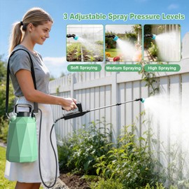 1.35 Gallon Battery Powered Sprayer, Electric Garden Sprayer with 3 Adjustable Pressures, Battery Indicator, Telescopic Wand, 4 Nozzles, Rechargeable Automatic Pump Sprayer for Lawn, Weed, Yard Care