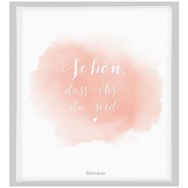 goldbuch Guest Book "Schön dass Ihr da seid" Photo Guest Book with 176 Pages and Bookmark, Textured Bookbinding Paper Cover, Photo Book, Paper, White/Pink, Approx. 23 x 25 x 2 cm
