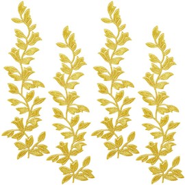 GORGECRAFT 4pz Tessuto di Pizzo A Foglia Vite Toppe Ricamate Cucito Foglie Dorate Toppe Rifiniture Applique Pizzo per Donne Cucito Rifiniture Accessori per Abiti da Sposa Tenda Cuscino Scarpe Jeans