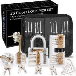 Lock Pick Set, Preciva 26-Piece Lock Picking Tools with 4 Training Keyed Padlocks, [2023 Upgrade Version] Professional Practice Lock Picking Tool for Beginner and Locksmith Training (Transparent)