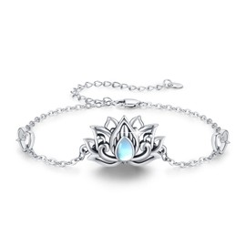 AOVEAO Lotus Flower Bracelet 925 Sterling Silver Lotus Moonstone Bracelet,Moonstone Lotus Flower Anklet Jewelry for Women