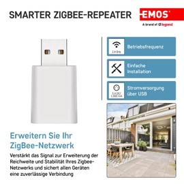 EMOS GoSmart Mini ZigBee Signal Booster, Smart Home USB Zigbee 3.0 Extender Compatible with Tuya, Smart Life, Zigbee Hub Required