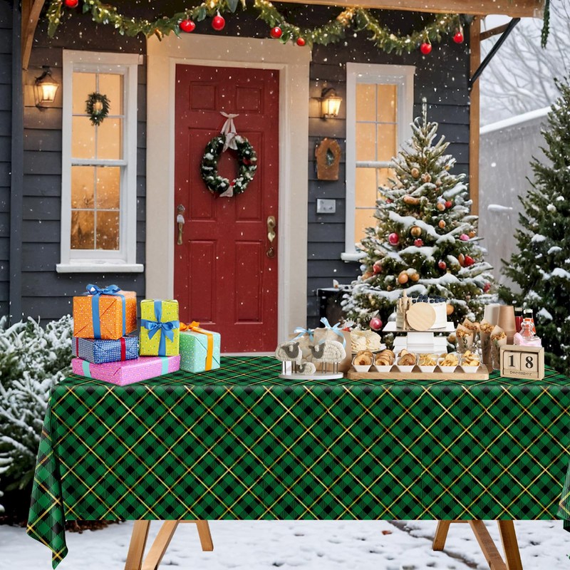 OGMOGKW Buffalo Plaid Plastic Tablecloth,2Pcs Red and Green Plaid Tablecloth,