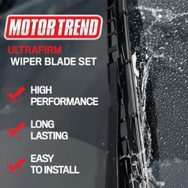 Motor Trend Precision Engineered Wiper Blade - High Performance Aerodynamic Blade Wipes Up Every Drop of Water - Silent, Durable, and Streak-Free (26" + 26")