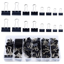 115 Stück Schwarz Foldback Klammern Set, 15 mm/ 19mm/ 25mm/ 32mm Papierklammern in Box, Binder Clips aus metall, Büroklammern Vielzweckklammern für Bürobedarf, Papier und Dokumente(Schwarz)