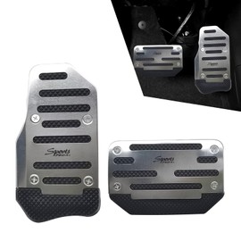 dawfall Pack-2 Car Foot Pedals, Brake + Throttle Upgraded Anti-Slip Rubber Strip Foot Pedal Cover Kit, No Drilling Required Alloy Sport Trim, Universal for Automatic Transmission Car (Silver & Black)