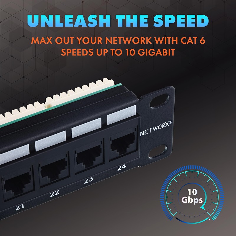 Networx CAT6 Patch Panel - 24 Port, 1U, Rack Mount,