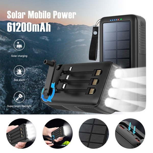 Unbranded Solar Power Bank 61200mAh Hand Crank Generator Portable External