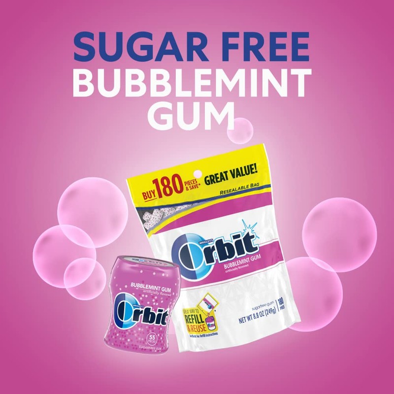 ORBIT Bubblemint Sugar-Free Chewing Gum Bulk Pack, 2 Bags -