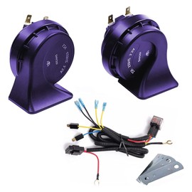 Loud Snail Horn 12V, BANHAO Motorcycle Horn with Relay Loud Horn Air Horn Loud Train Horns kit for Trucks Car (Blue horn with Wire Harness)