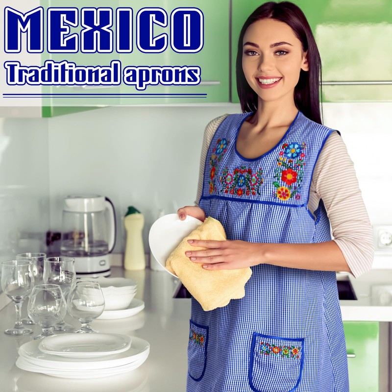 Coume Traditional Mexican Apron for Women with Pockets Kitchen Apron