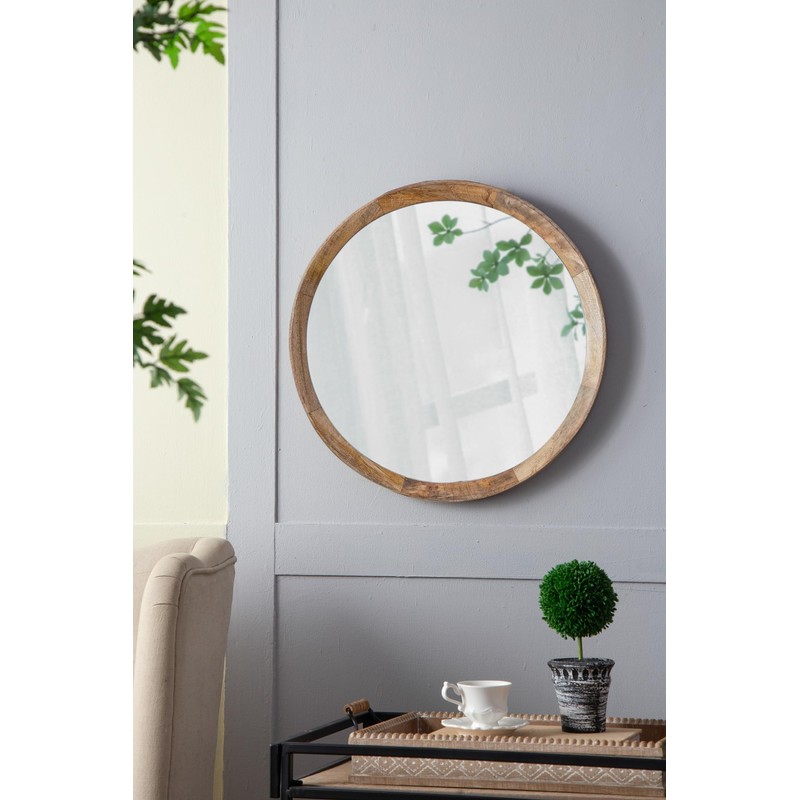 Udorich Stylish Transitional Decor Mango Wood Wall Mirror, Natural Frame