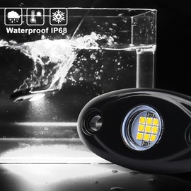POVTOR - Luces LED de roca blancas, 2 vainas, kit de luces LED de roca, impermeable, IP68, para debajo de la rueda de carrocería, compatible con camionetas, coches, ATV, UTV, SUV, motocicleta, barco