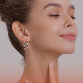 NCPSG 14k Gold Hoop Earrings for Women Hypoallergenic Lightweight Large Thin Silver Hoops Earrings for Women 33/40mm, 4MM, Brass, No Gemstone