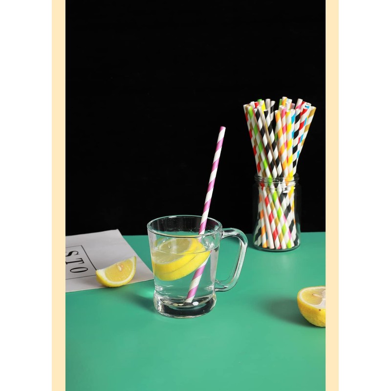 Gcardist Stripe Paper Straws for Drinking Disposable Straws 100pcs Disposable