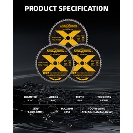 ANGELSWORD 8-1/4 Inch Table Saw Blade/Circular Saw Blade for Fine Finish Wood Cutting, 60T, 3 Pack