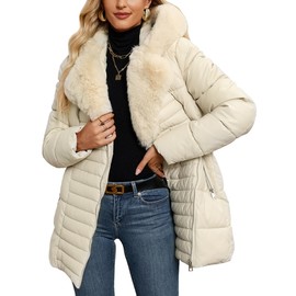 Bellivera Womens Puffer Coats Sherpa-lined Jacket Thicken Down Overcoat with Hood 12601 White L