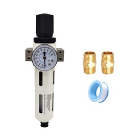 YSIL 1/4" NPT High Pressure Compressed Air Regulator Filter Water/Oil Trap Separator Combo Tool Semi Auto Drain Compressor Filter with Metal Guard 0-230 PSI Gauge Bracke Screws