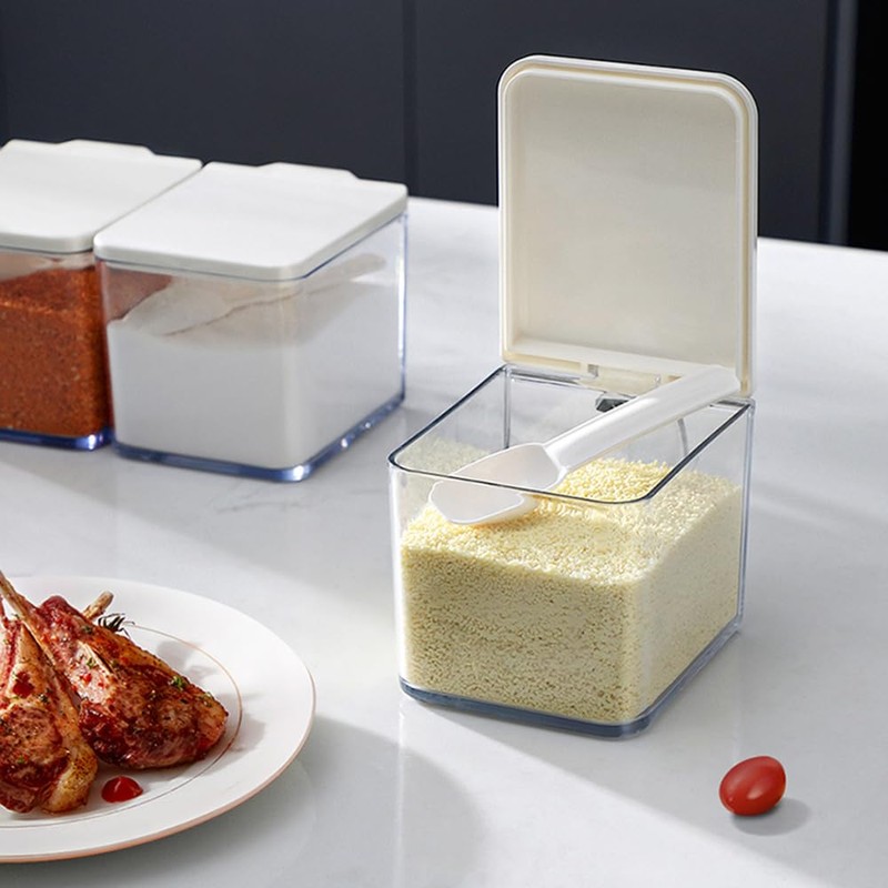 Salt Container With Lid And Spoon, Clear Seasoning Rack Spice