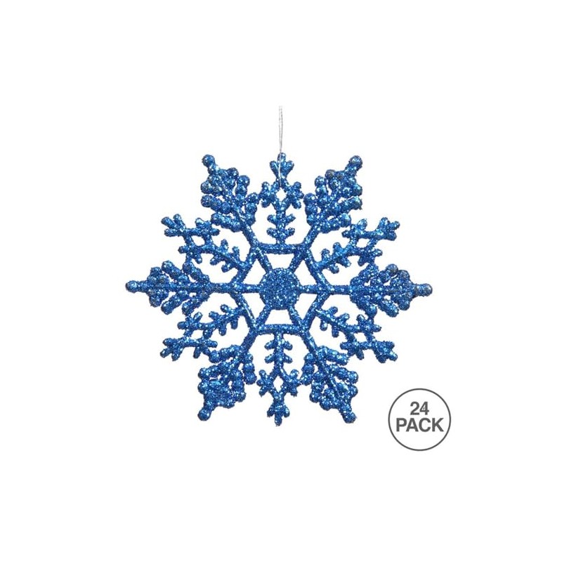 Vickerman Plastic Glitter Snowflake, 4-Inch, Blue, 24 Per Box