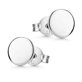 MATERIA by Matthias Wagner Round Plate Stud Earrings Silver 925 Flat for Women Men Children, Silver