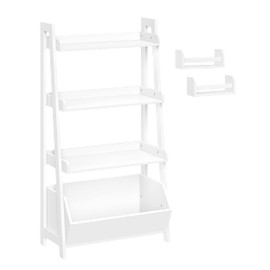 RiverRidge Amery 4-Tier 24 Inch Ladder Shelf Display Case - Open Shelves & Storage Bin and 2 10” Floating Bookshelves - Home Storage