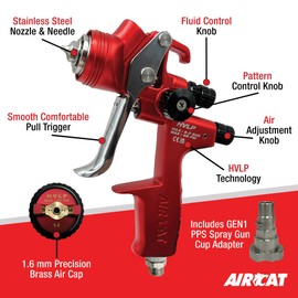 AIRCAT Pneumatic Tools 6905 1.6 mm HVLP Gravity Feed Spray Gun