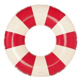Petites Pommes Round Float for Adults - Durable Inner Tube, Handprinted Classic Striped Design Water Floats, Soft Comfort Seaming, Packable Floats for Travel, Bright Red, 47 inch