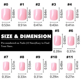 LuckForever Short Press on Nails 240pc Glossy Pink Press on Nails Short Square Round Fake Nails Full Cover 10 Sheets Nail Adhesive Tabs,Small Wooden Sticks and Nail Files False Nails for Women