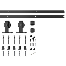 JUBEST 7FT Heavy Duty Black Top Mounted Barn Door Hardware Kit for 42IN Aluminum Framed Glass Door or Wooden Barn Door