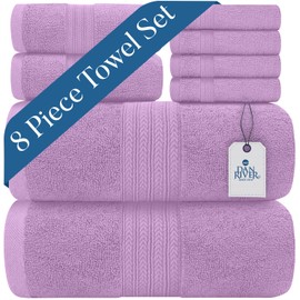 DAN RIVER 100% Luxurious Cotton Bath Towels Set - Premium Quality Pack of 8 - Ultimate Comfort and Absorbency for Bathroom, Luxury Bath Towels Set for Home & Spa (27" x 54"), Lavendar