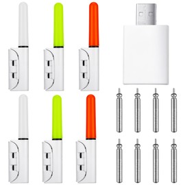 Glooglitter 6 Pcs Fishing Glow Sticks LED Fishing Pole Light Night Fish Alert Glow Stick with 8 Pcs Rechargeable CR425 Battery and Battery Charger(Multicolor Light,Classic Style)