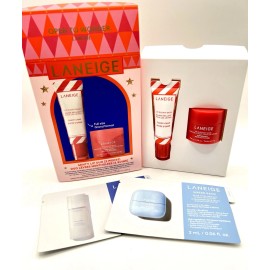 LANEIGE Minty Lip Duo Holiday Set BNIB Candy Cane + Peppermint + Samples