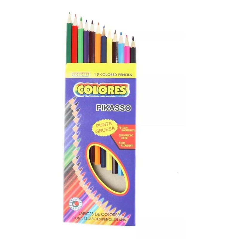 Vaga Caja Lapices De 12 Colores Largos Económicos Mayoreo Pikasso