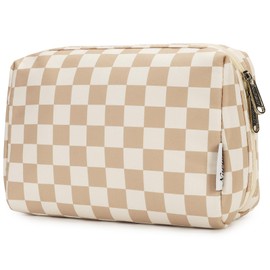 Narwey Narwey Checkered Makeup Bag Travel Cosmetic Bag Organizer Toiletry Bag Make Up Bags with Compartments for Women Girls (Large, Light Checkerboard)