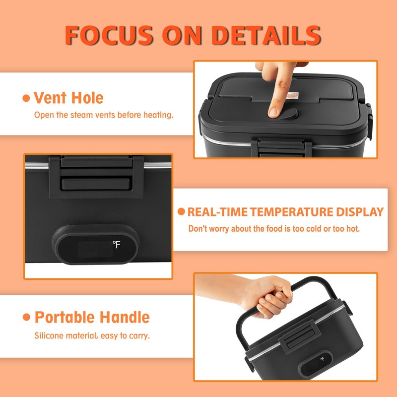 Kimfead Electric Lunch Box for Adults with Temperature Display 80W