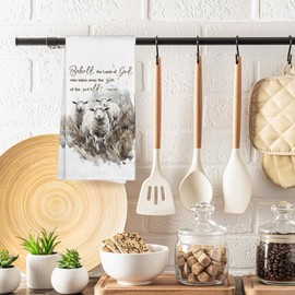 Sviojuce Christian Scripture The Lamb of God Kitchen Towels Decorative 16x24, Bible Verse John 1:29 Dish Towel Cloths Dishcloths Tea Towel, Religious Bathroom Kitchen Hand Towel Decor