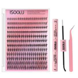 ISOOLU Fairy Lash Clusters Manga Individual Lashes C Curl Wispy Eyelash Clusters WideSpan Eyelash Extension Kit with Lash Bond and Seal Wet-Look Spiky Cluster Lashes (Anime Lash Clusters Kit)