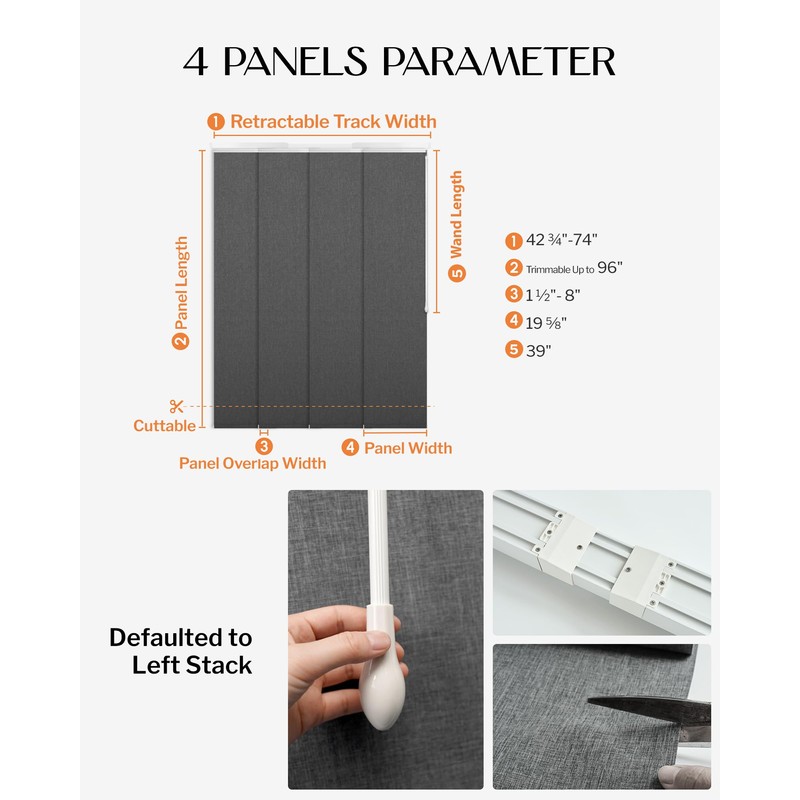 Heefen Adjustable Panel Track Blinds Manual Blackout Vertical Blinds for
