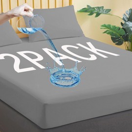 Waterproof Mattress Protector King Size, 2 Pack Breathable Mattress Cover, Fitted Deep Pocket Mattress Pad Cover Stretches up to 21 Inches, Soft Noiseless Bed Cover