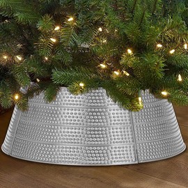 Vanleonet Silver Metal Christmas Tree Collar,28" Round Base Metal Christmas Tree Collar Skirt Base Stand Protection from Pets, Premium Holiday Decorations for Christmas