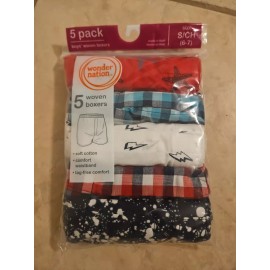 Wonder Nation 5 Boys Boxers (S 6-7) Underwear 5pair/pack Plaid, Starfish,Bolt Wonder Nation