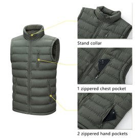 Vcansion Men's Outdoor Quilted Winter Vest Puffer Sleeveless Jacket Padded Vest Army Green US L