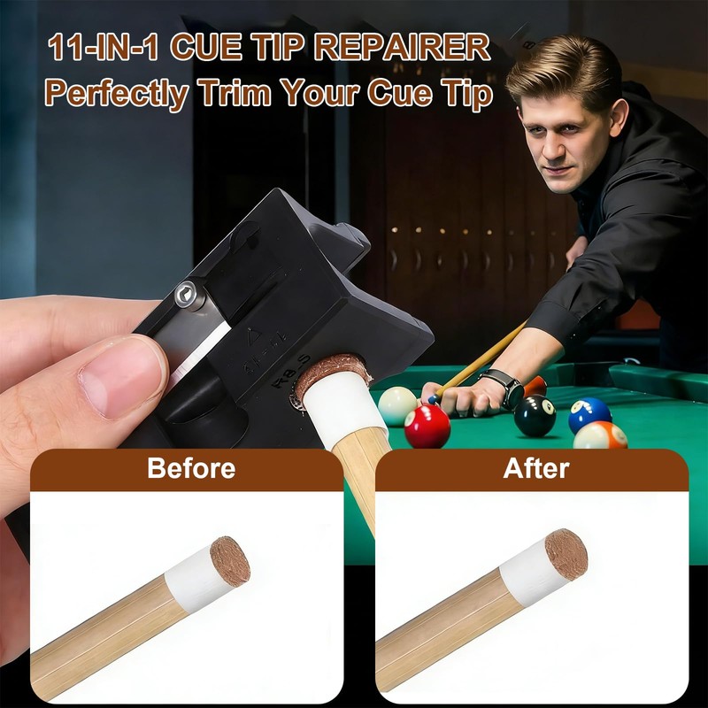 11-in-1 multifunctional cue repair kit,tip shaper,cutter,pricker,cleaner,billiards supply,portable maintenance tool for