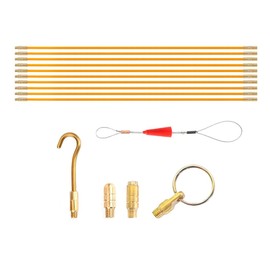 Fiberglass Running Wire Cable, 10Pcs 33cm Fiberglass Fish Tape Cable Rods Wall Cable Wire with Threaded Brass Connectors, Rod Pull Push Tool Electrical Connectable Fish Tape Kit