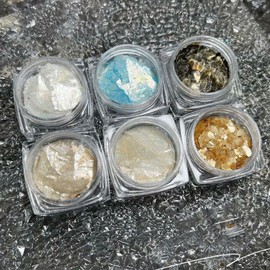 XEAOHESY 6 Jars Mica Nail Art Flakes Marble 3D Nail Sequins Design Mica Nail Slices for Acrylic Nails Mica Charms Decorations with Tweezer
