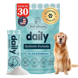 PetCultures Daily Synbiotic Formula - A TriBiotic Blend with 6 Strains, B-Vitamins, and Digestive Enzymes in 30 Packs