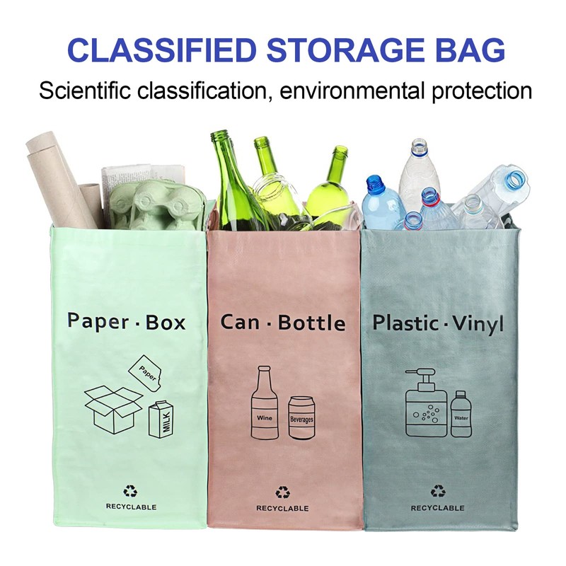 3 Packs Recycling Bags Pink,Green,Gray with handle Separate Sorting Organizer