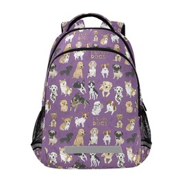 Dogs Purple Backpack for Boys Girls Lightweight Bookbag for Students Elementary School Laptop Daypack Rucksack for Teens Travel